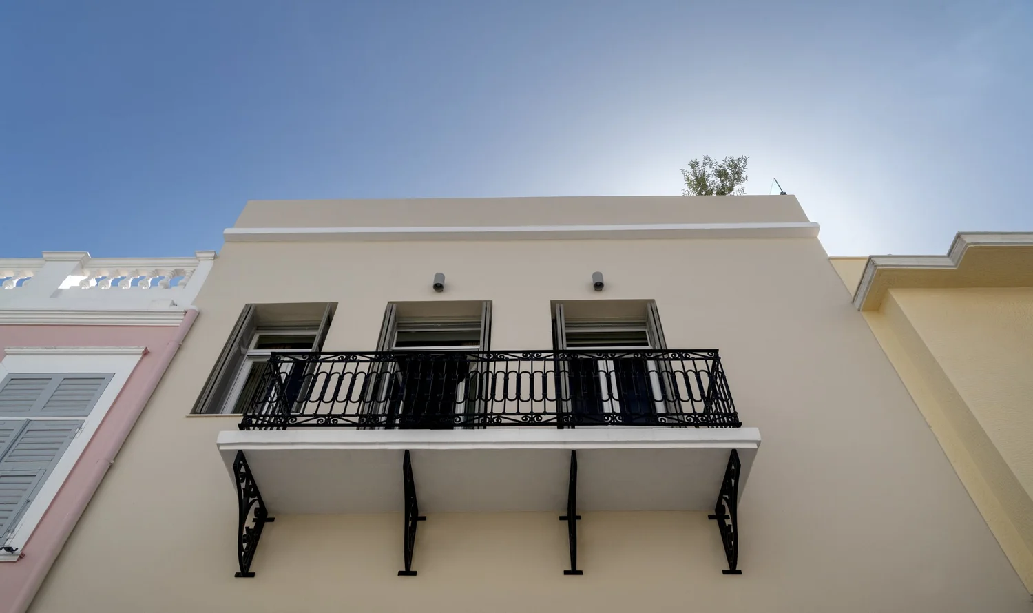 Front balcony seen from the street in Ermoupolis